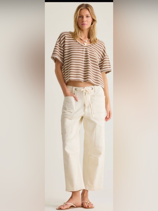 Altar'd State Pants - Altar'd State Cream Drawstring Barrel Utility Jeans Size Small